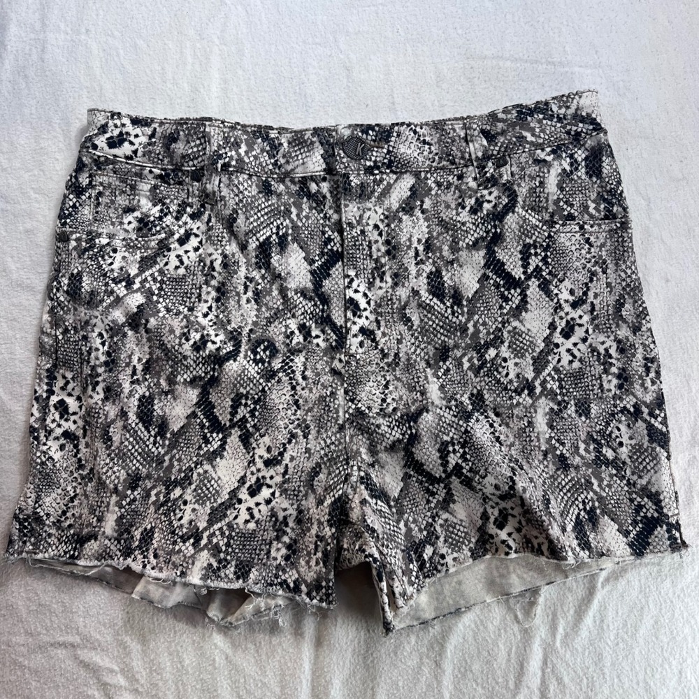 KUT from the Kloth Gidget High Rise Snakeskin Denim Shorts Snake Print